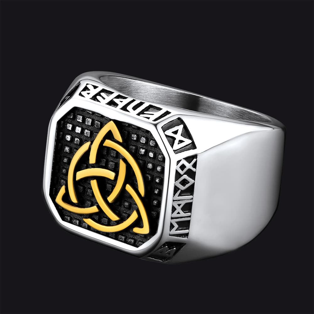 Celtic Knot Signet Ring with Viking Runes