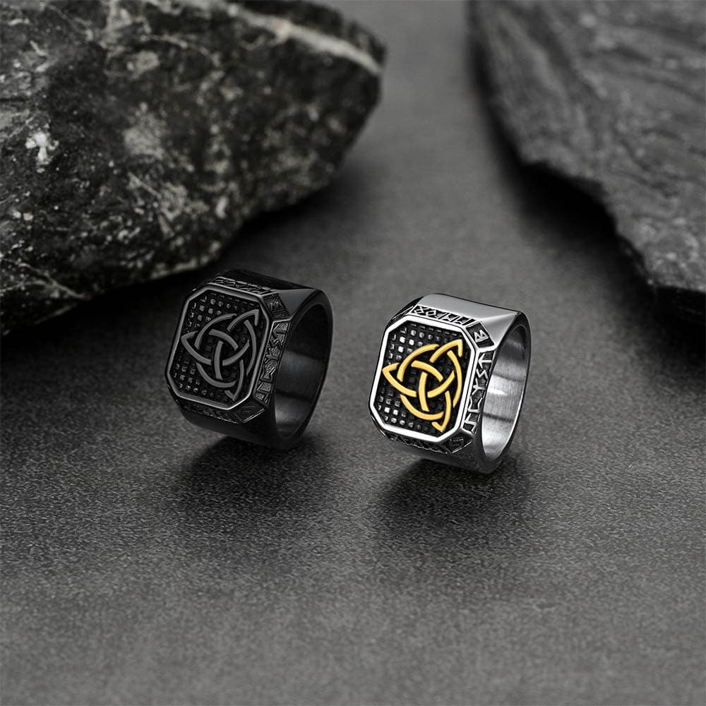 Celtic Knot Signet Ring with Viking Runes