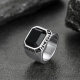 Customized Black Onyx Ring with Viking Runes for Men