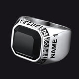 Customized Black Onyx Ring with Viking Runes for Men