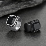 Customized Black Onyx Ring with Viking Runes for Men