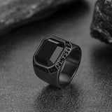 Customized Black Onyx Ring with Viking Runes for Men