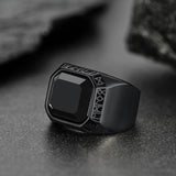 Customized Black Onyx Ring with Viking Runes for Men