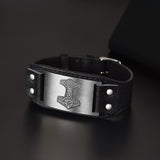 Viking Thor's Hammer Cuff Bracelet Leather Wristband For Men Son