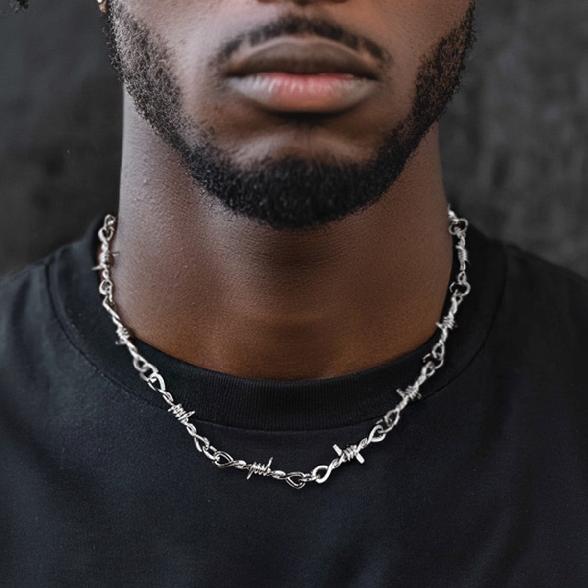 Gothic Thorn Barb Wire Chain Link Necklace Birthday Gift for Men