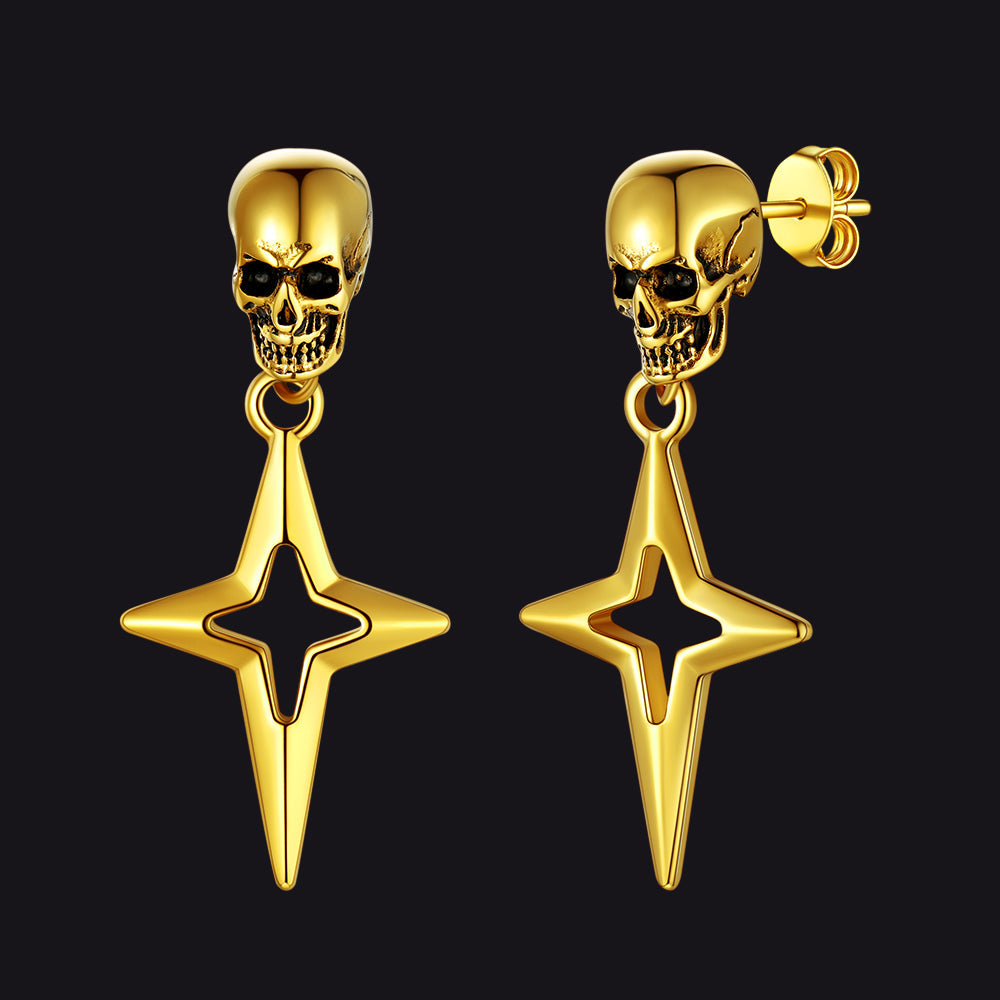 Flash Sale Skull Dangle Stud Earrings with Cross Star For Men