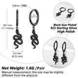 Sterling Silver Snake Dangle Hoop Earrings for Men Women