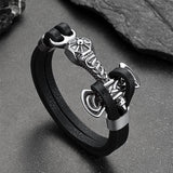 Viking Mjolnir Thor's Hammer Leather Bracelet for Men