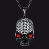 Halloween Gothic Skull Diamond Necklace With Red Eye For Men