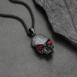 Halloween Gothic Skull Diamond Necklace With Red Eye For Men
