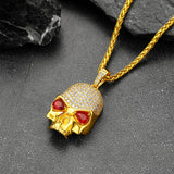 Halloween Gothic Skull Diamond Necklace With Red Eye For Men