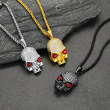 Halloween Gothic Skull Diamond Necklace With Red Eye For Men