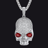 Halloween Gothic Skull Diamond Necklace With Red Eye For Men
