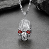 Halloween Gothic Skull Diamond Necklace With Red Eye For Men