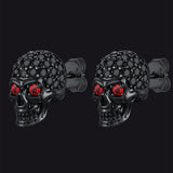 Sterling Silver Gothic Skull Diamond Stud Earrings For Men
