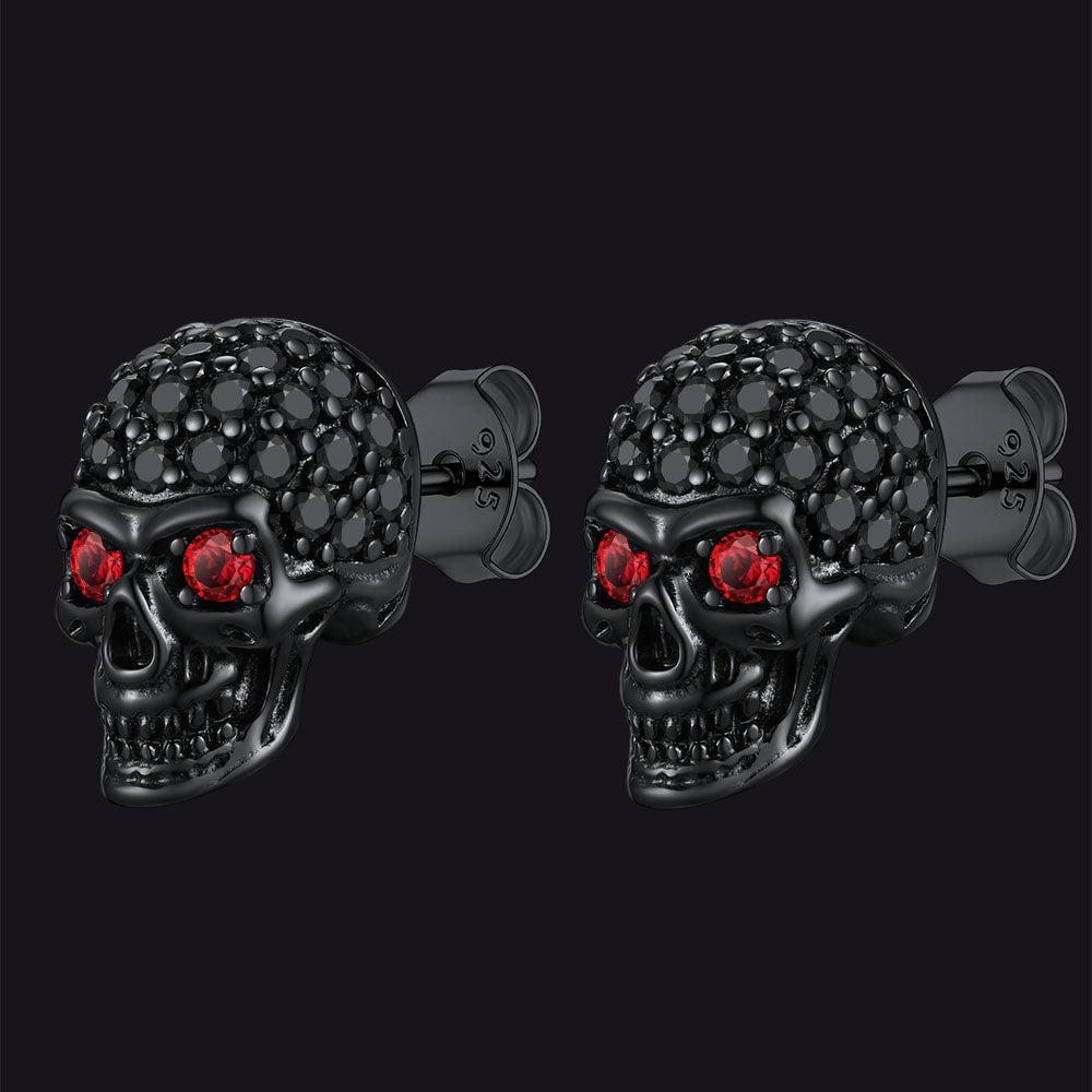 Sterling Silver Gothic Skull Diamond Stud Earrings For Men
