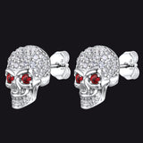 Sterling Silver Gothic Skull Diamond Stud Earrings For Men