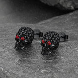 Sterling Silver Gothic Skull Diamond Stud Earrings For Men