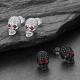 Sterling Silver Gothic Skull Diamond Stud Earrings For Men