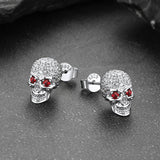 Sterling Silver Gothic Skull Diamond Stud Earrings For Men
