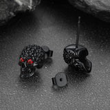 Sterling Silver Gothic Skull Diamond Stud Earrings For Men