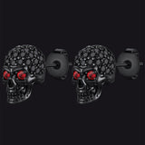 Gothic CZ Red Eye Stud Skull Earrings For Men