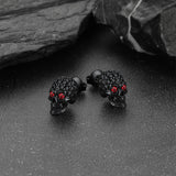 Gothic CZ Red Eye Stud Skull Earrings For Men