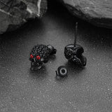 Gothic CZ Red Eye Stud Skull Earrings For Men