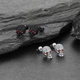 Gothic CZ Red Eye Stud Skull Earrings For Men