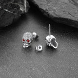 Gothic CZ Red Eye Stud Skull Earrings For Men