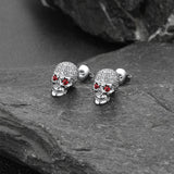 Gothic CZ Red Eye Stud Skull Earrings For Men