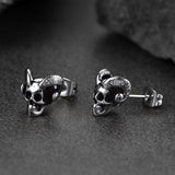 Satanic Baphomet Goat Skull Head Stud Earrings For Men