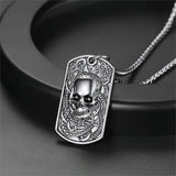 Gothic Skull Dog Tag Pendant Necklace For Men