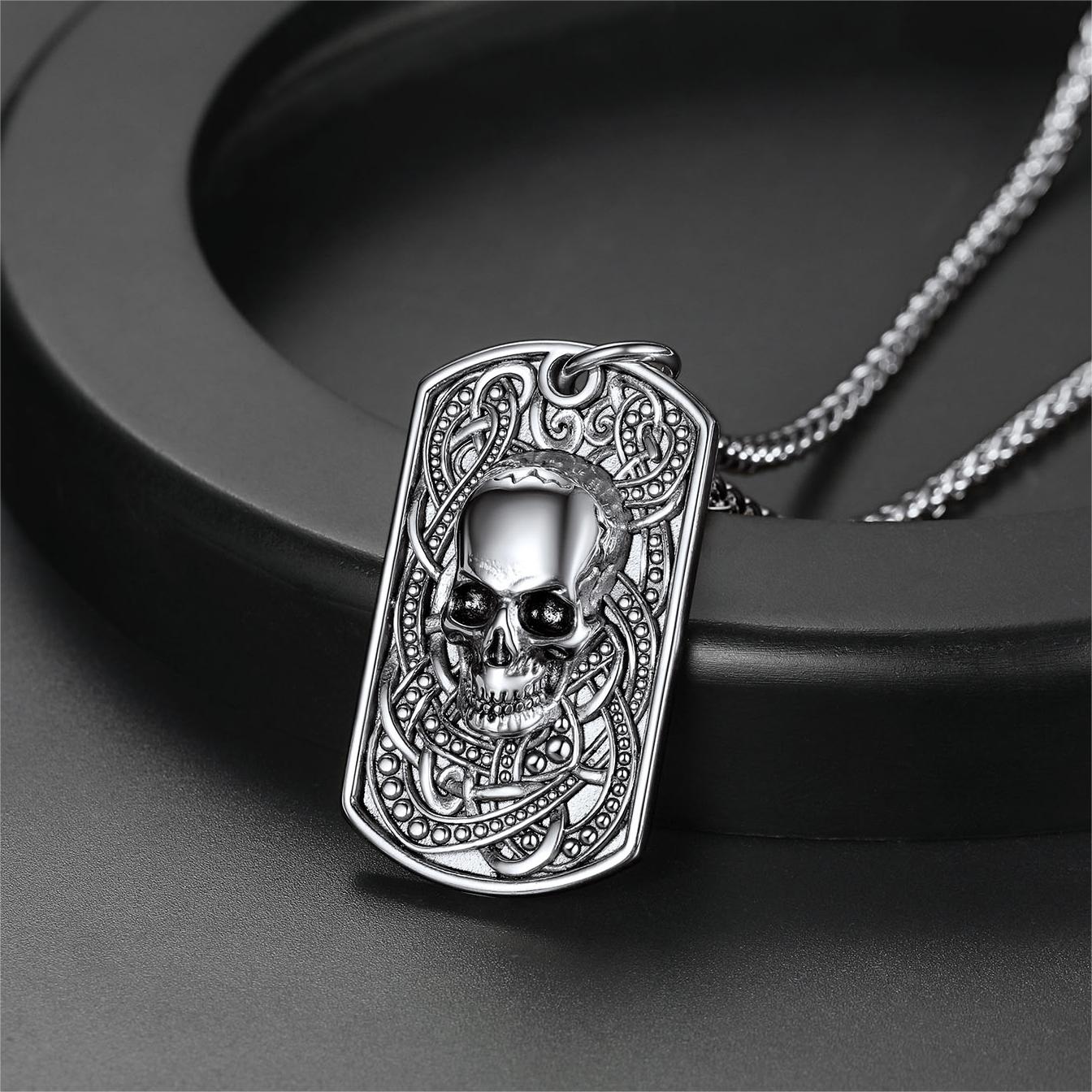 Gothic Skull Dog Tag Pendant Necklace For Men
