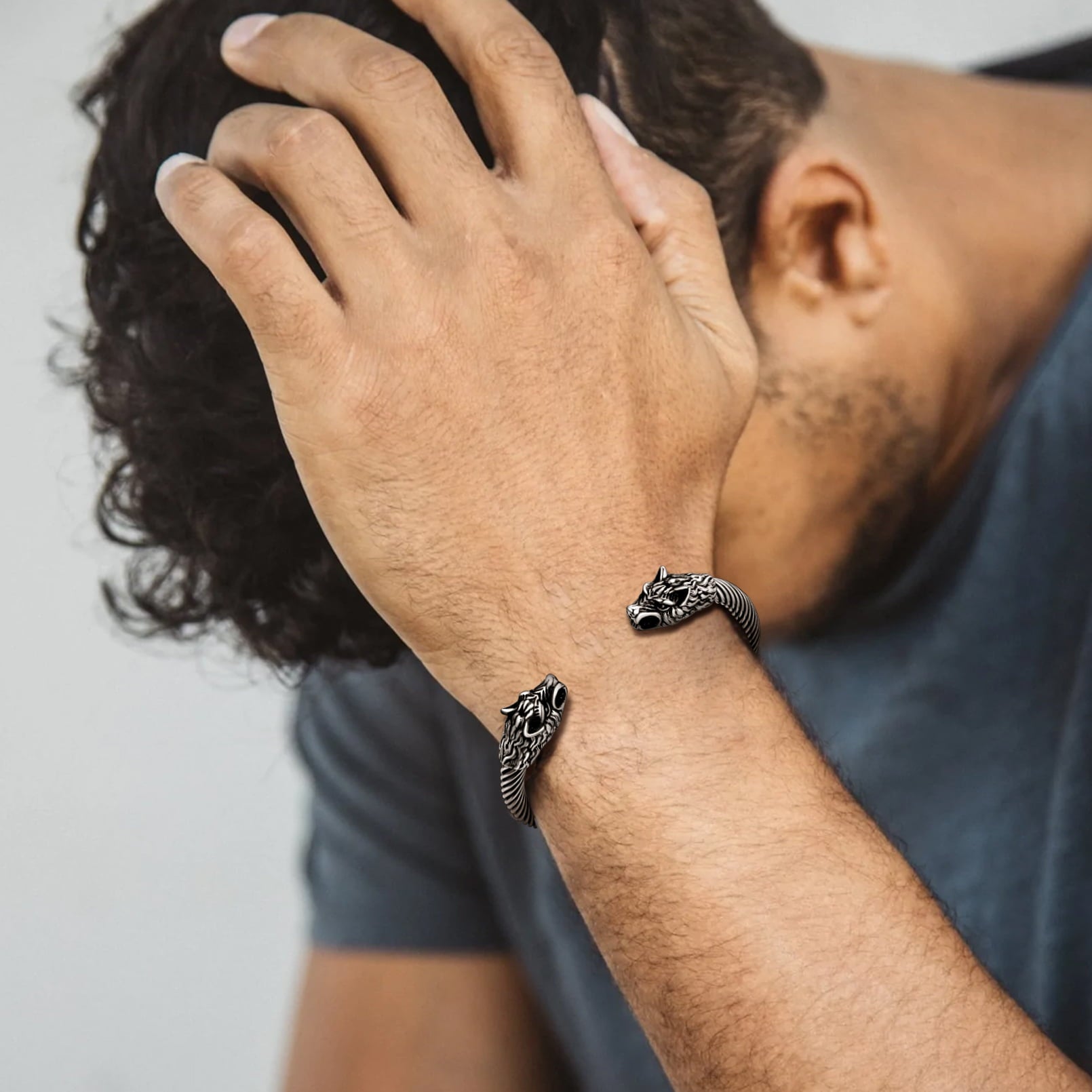 Viking Wolf Head Arm Ring Cuff Bracelet For Men