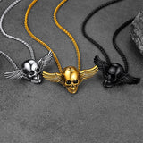 Gothic Skull Necklace With Wing For Men