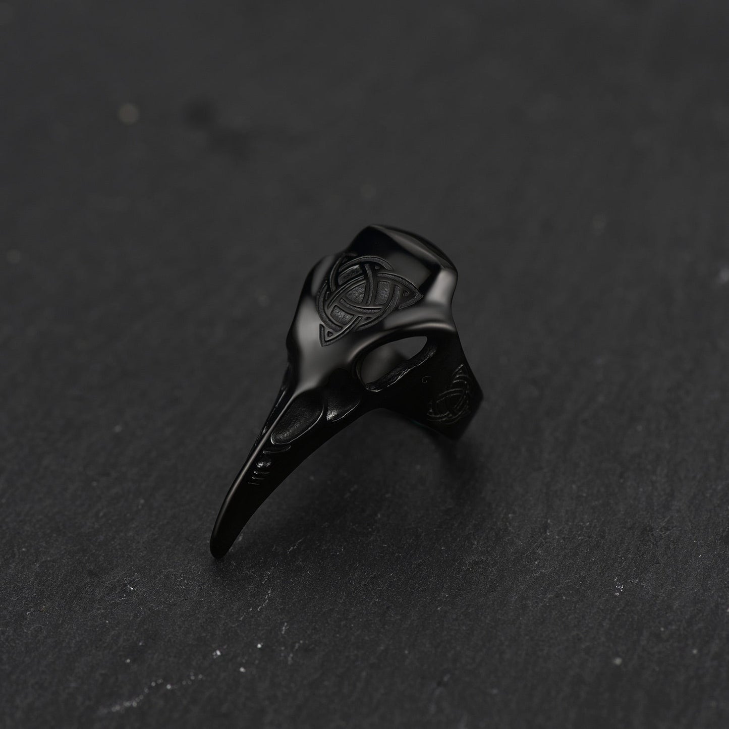 Viking Raven Skull Ring With Celtic Knot For Men