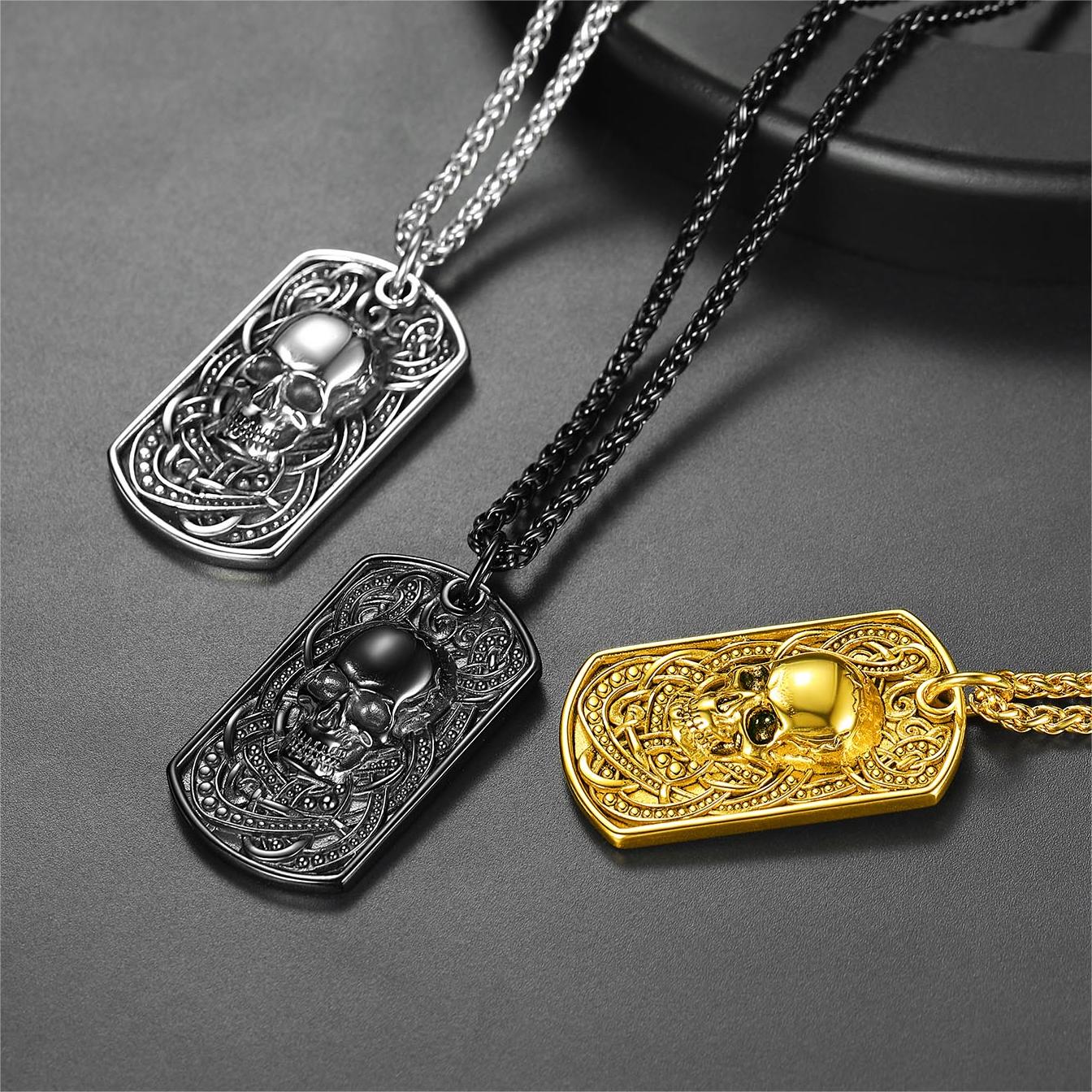 Gothic Skull Dog Tag Pendant Necklace For Men