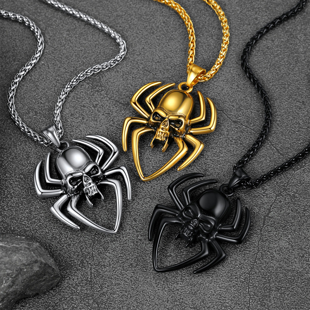 Halloween Skull Spider Necklace For Men
