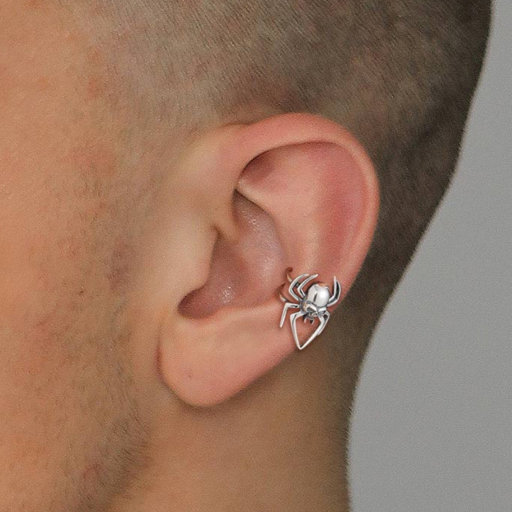 Sterling Silver Spider Skull Ear Cuff Earrings Halloween Gift