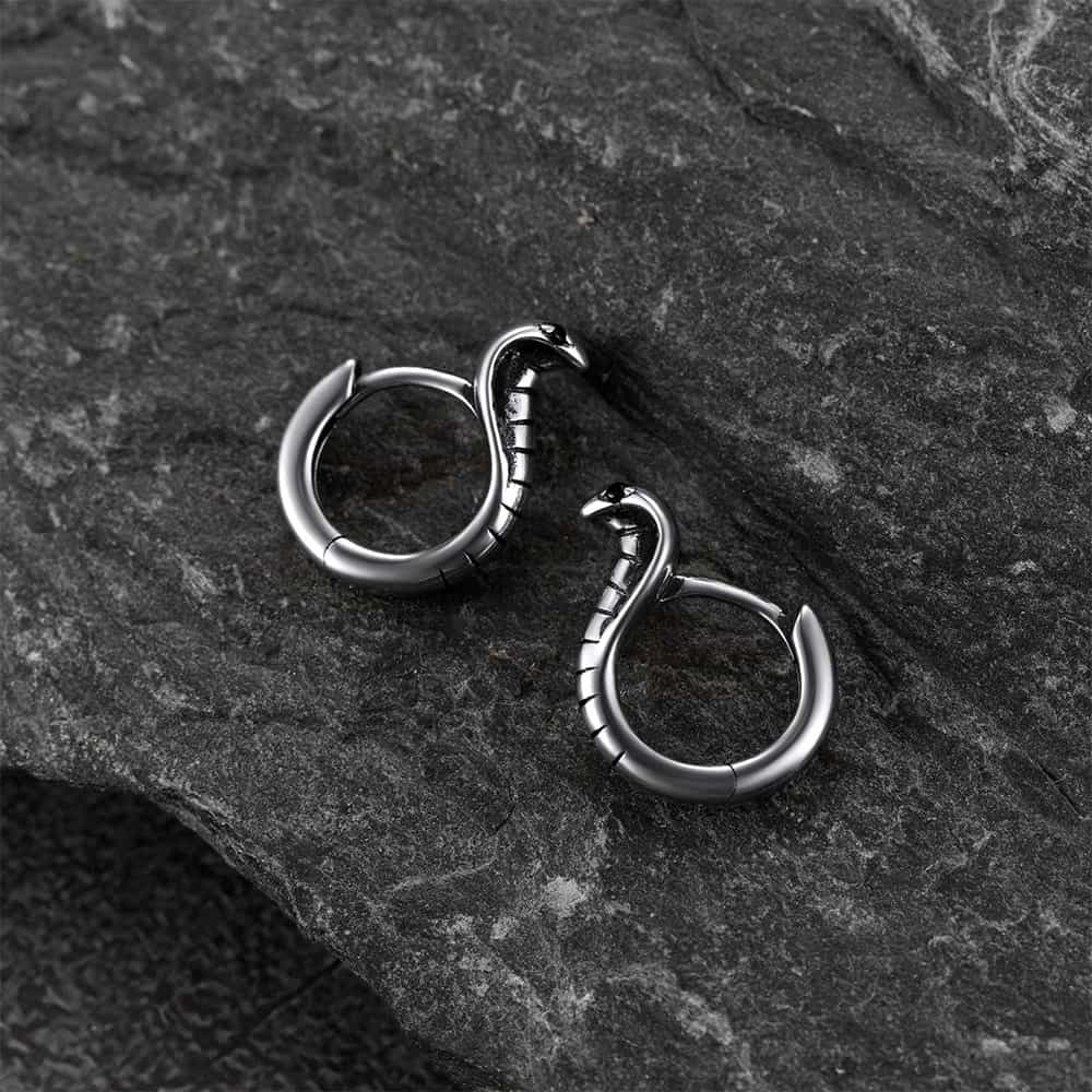 Sterling Silver Cobra Snake Huggie Hoop Earrings for Men