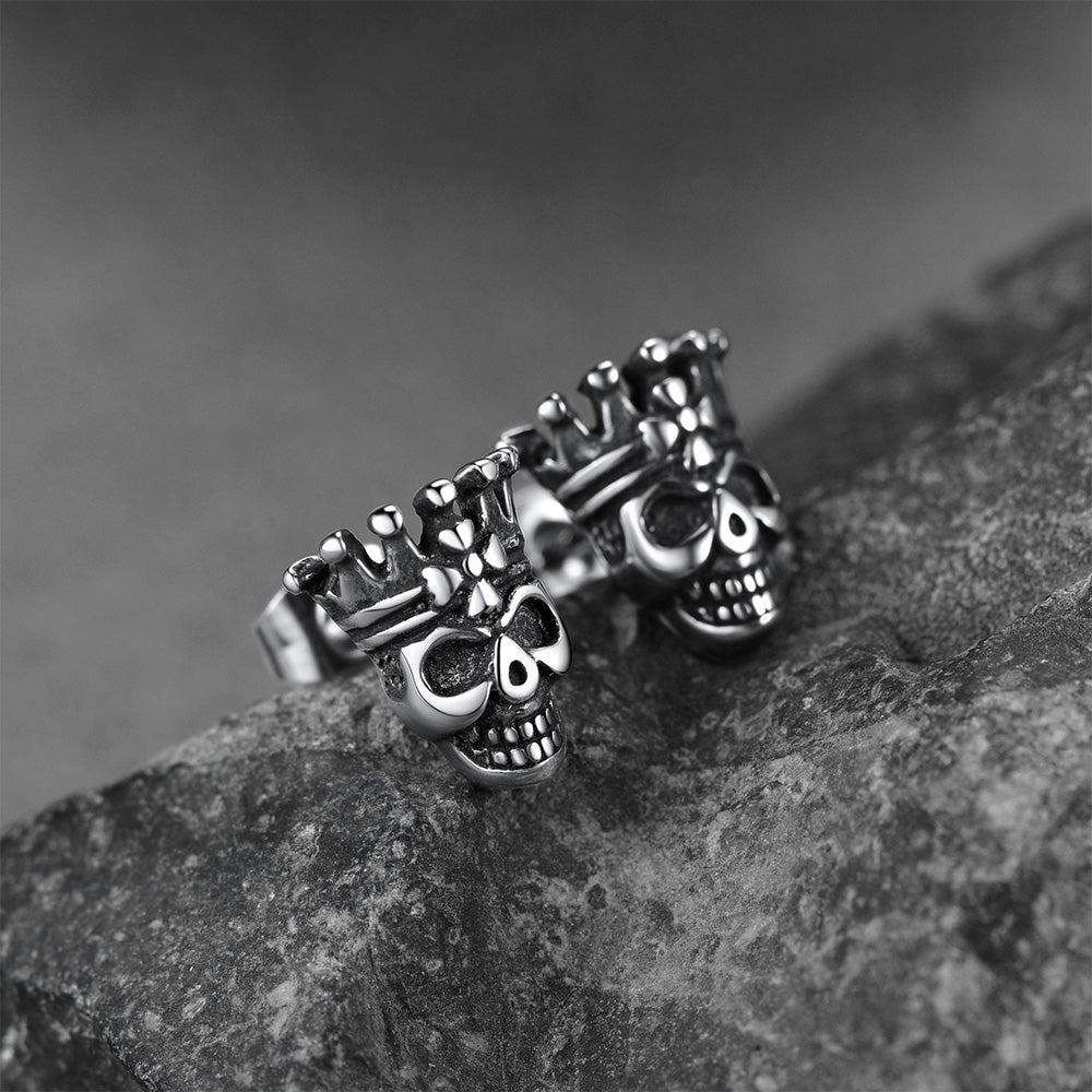 Punk Crown Skull Stud Earrings for Men Halloween Gift