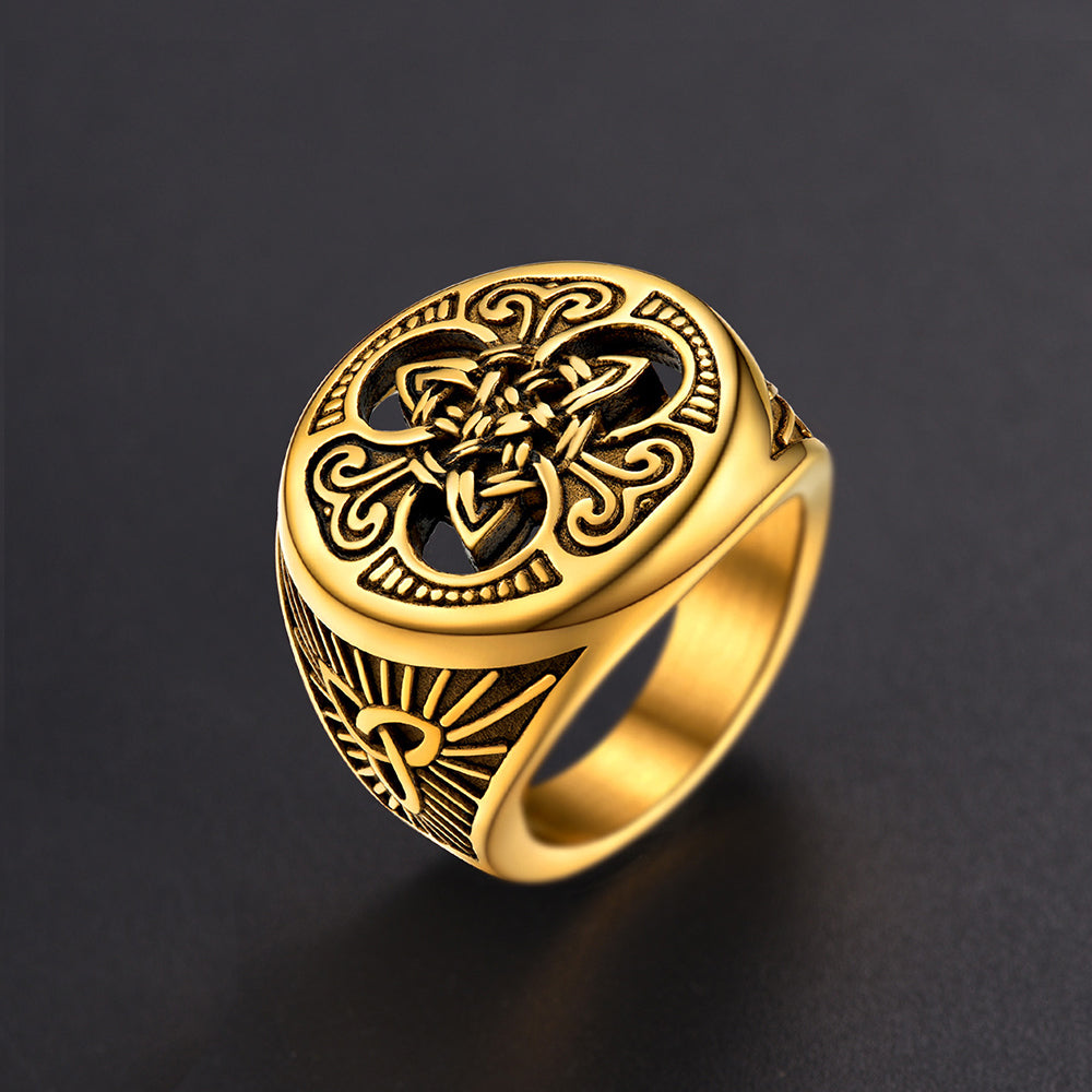 Viking Celtic Trinity Knot Signet Ring for Men