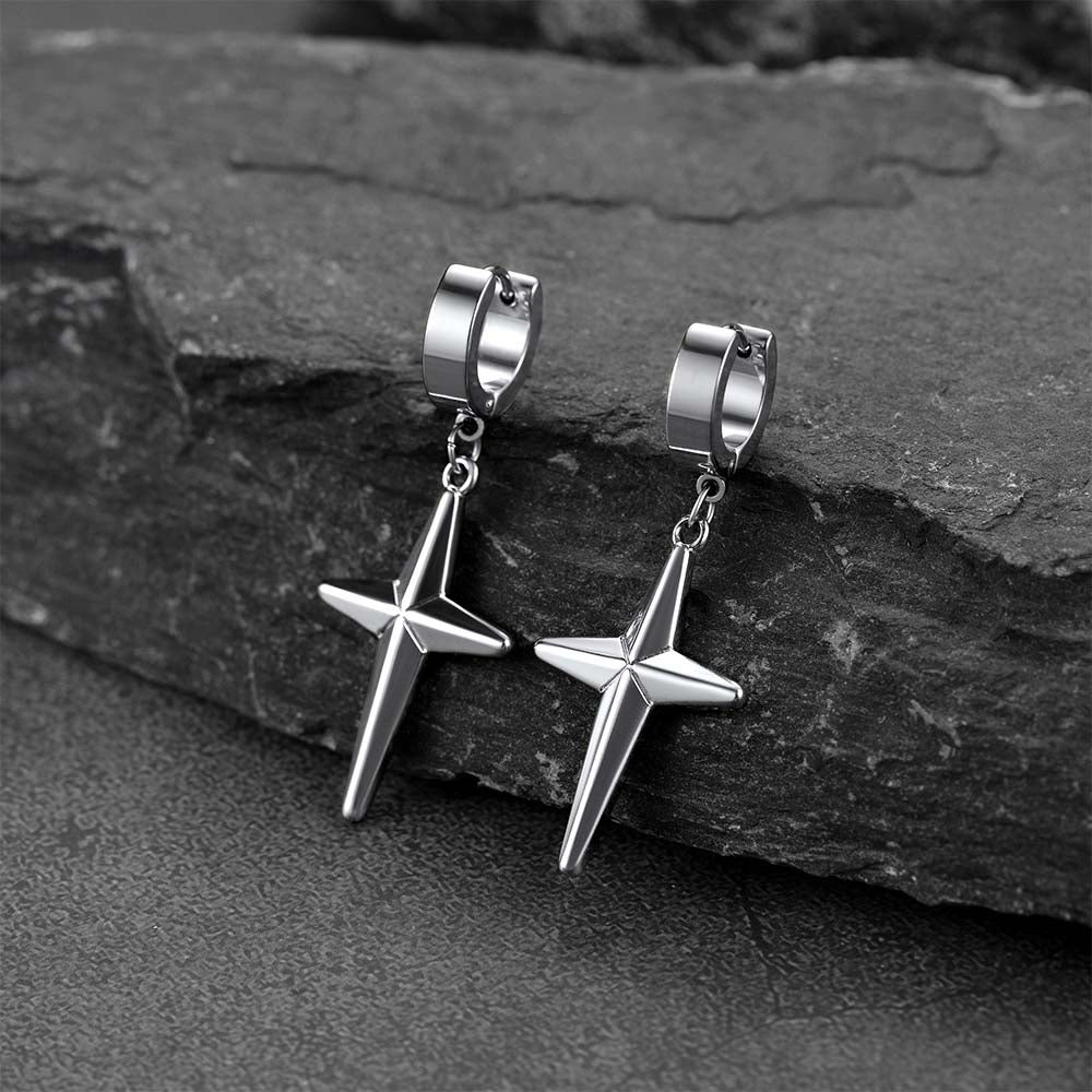 Flash Sale Star Cross Dangle Hoop Earrings For Men