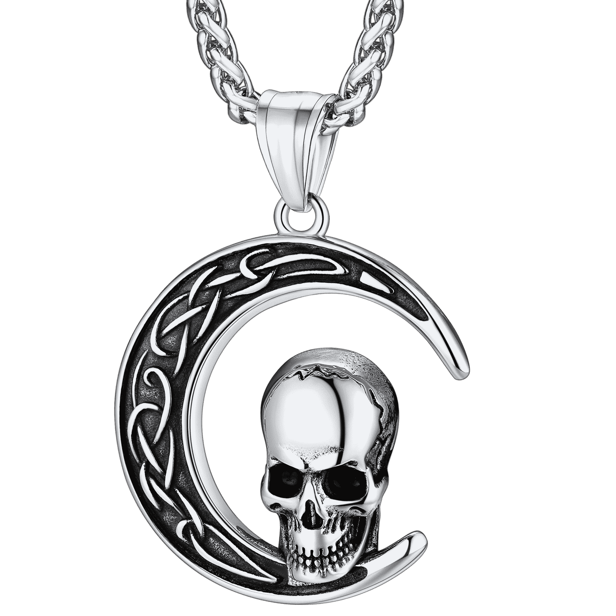Flash Sale Celtic Crescent Moon Skull Necklace For Men