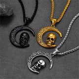 Flash Sale Celtic Crescent Moon Skull Necklace For Men