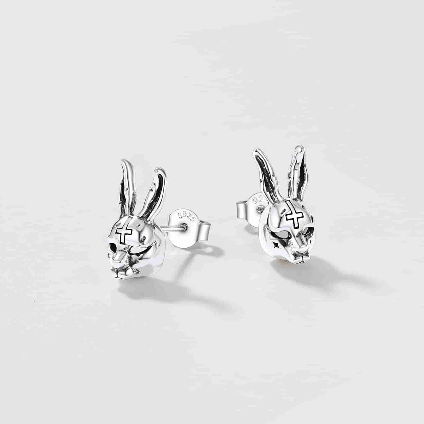Halloween Silver Evil Bunny Stud Earrings For Men