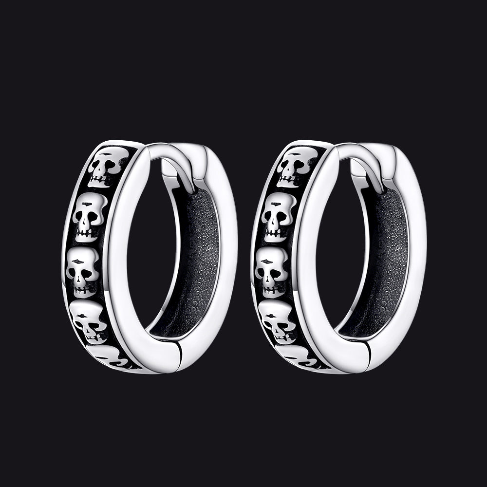 Gothic Skull Huggie Hoop Earrings For Men Women