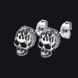 Gothic Flaming Skull Stud Earrings For Men