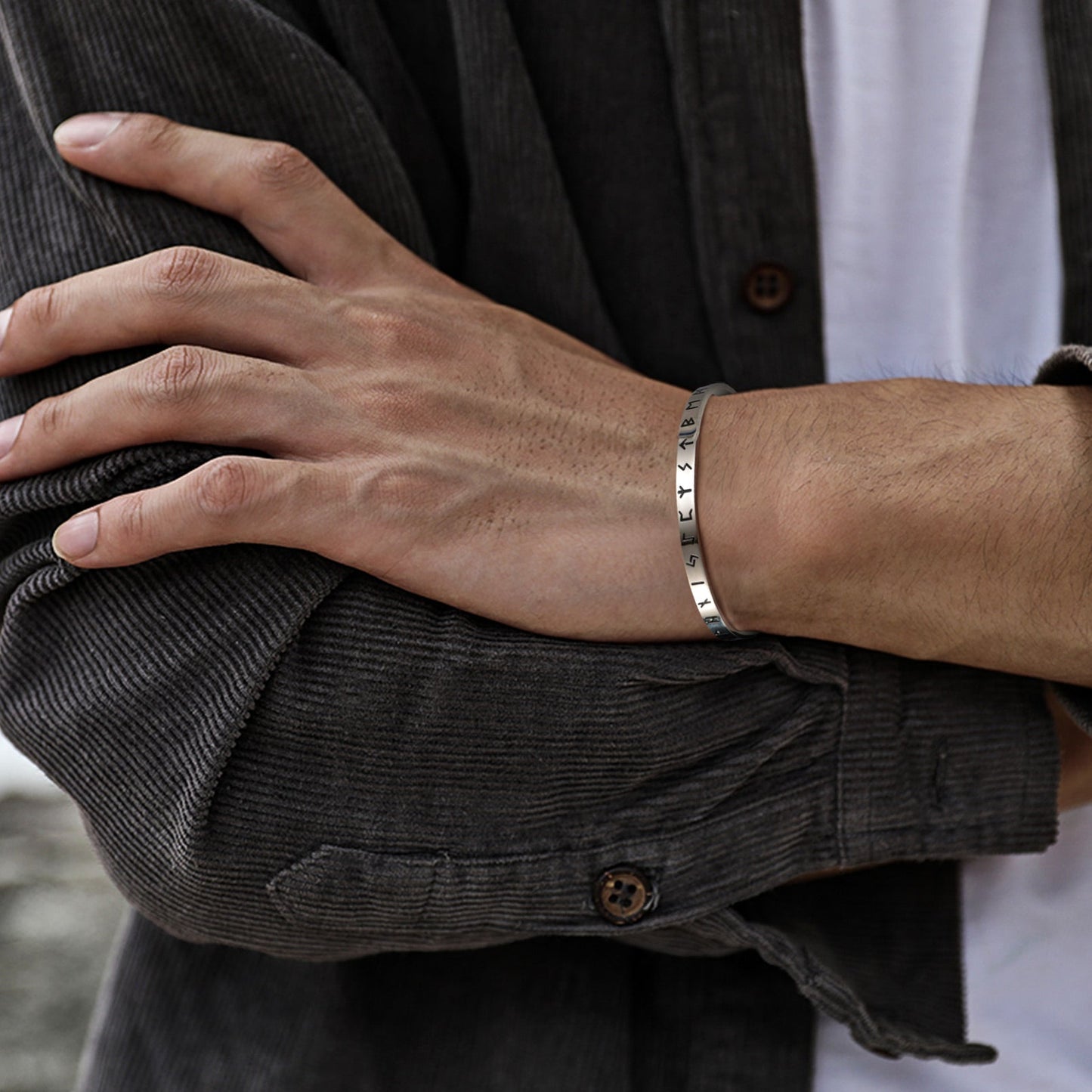 Norse Viking Runes Bangle Cuff Bracelet For Men